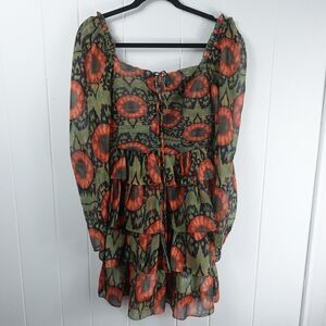 Beulah Style Womens Floral Tiered Dress Small